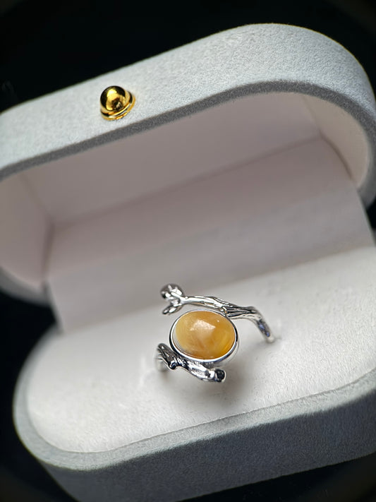 Natural Amber Ring with Copper Setting