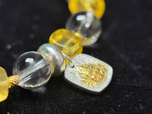 Natural Amber & Crystal Beaded Bracelet