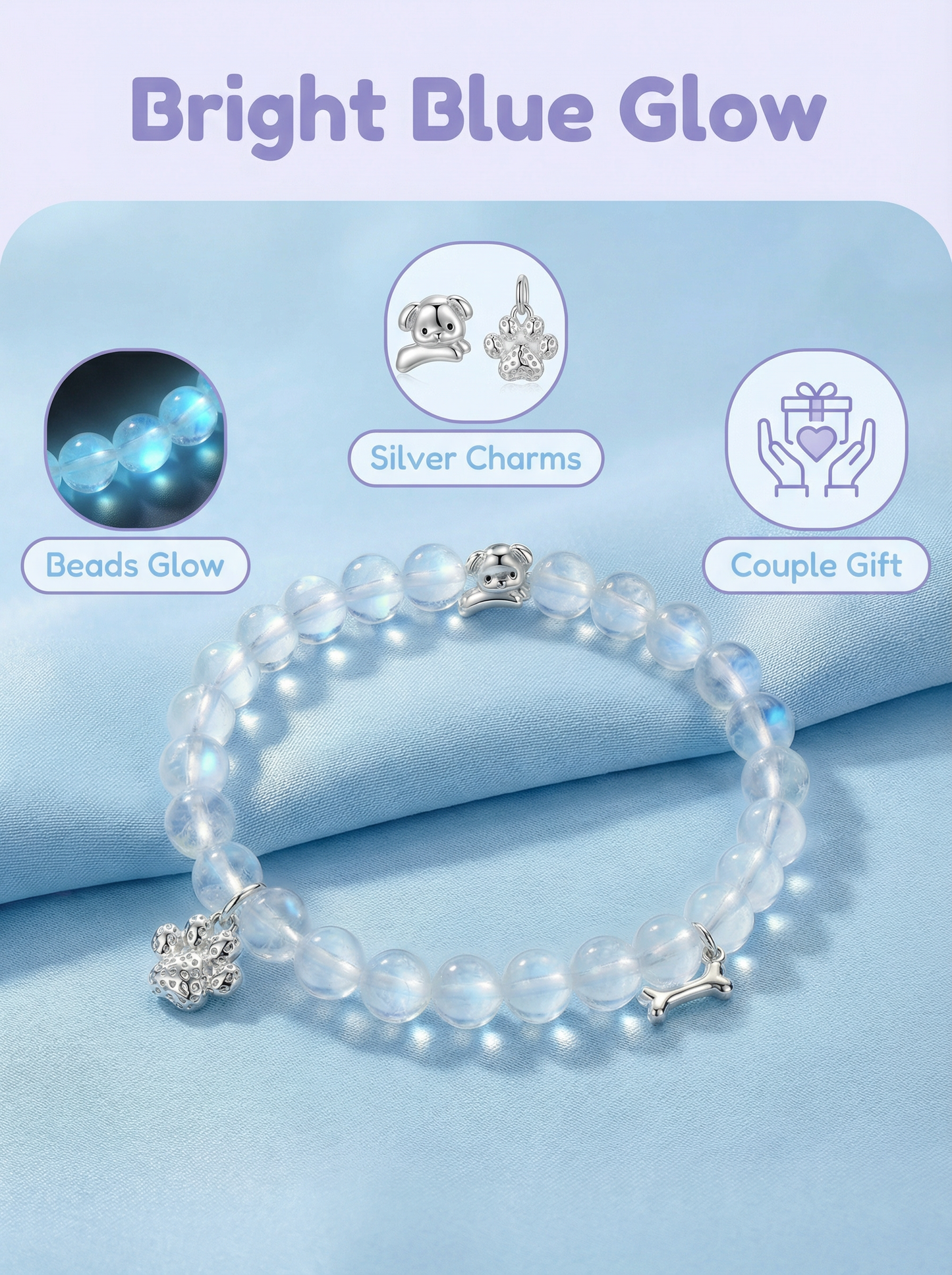 Moonstone Dog-Themed Stretch Bracelet with 925 Sterling Silver