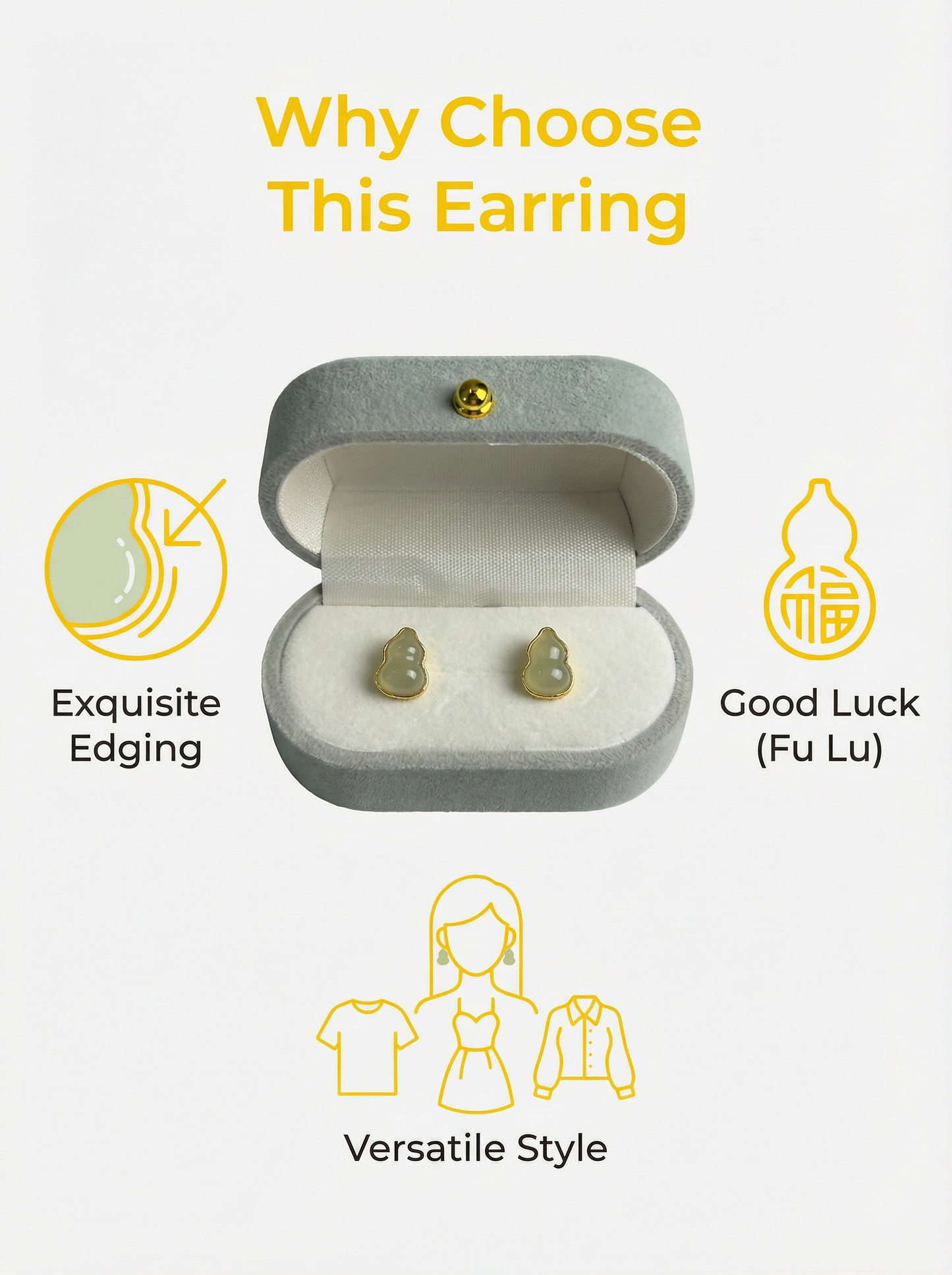 Handcarved Natural Hetian Jade Gourd Stud Earrings