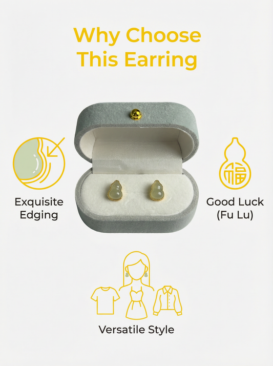Handcarved Natural Hetian Jade Gourd Stud Earrings