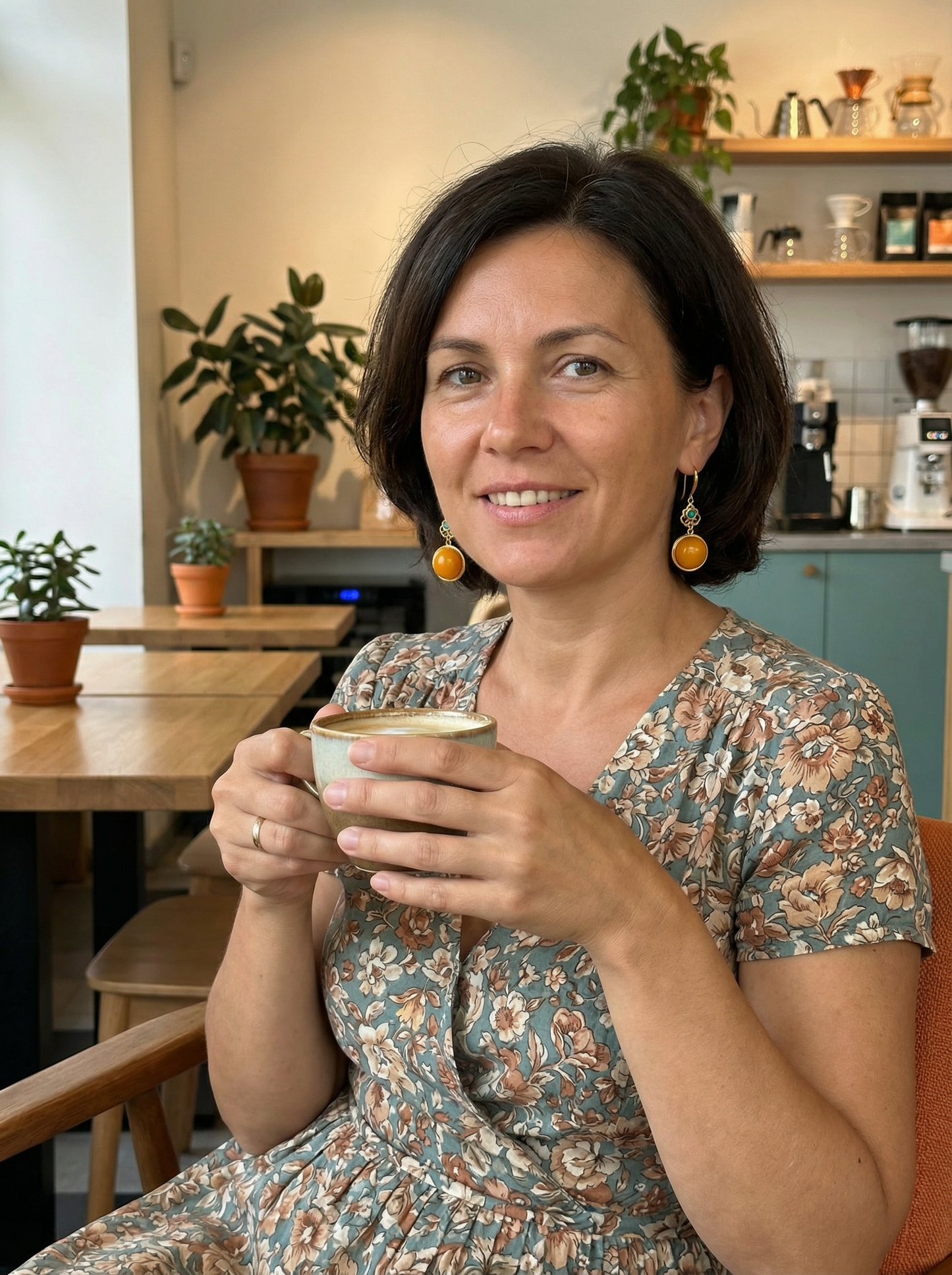 Elegant Natural Amber Turquoise Hook Earrings- 925 Sterling Silver Setting