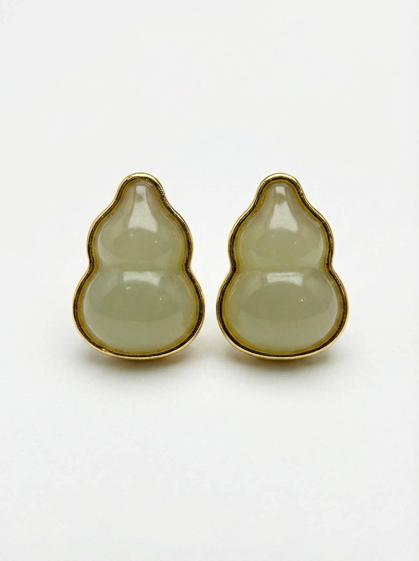 Handcarved Natural Hetian Jade Gourd Stud Earrings