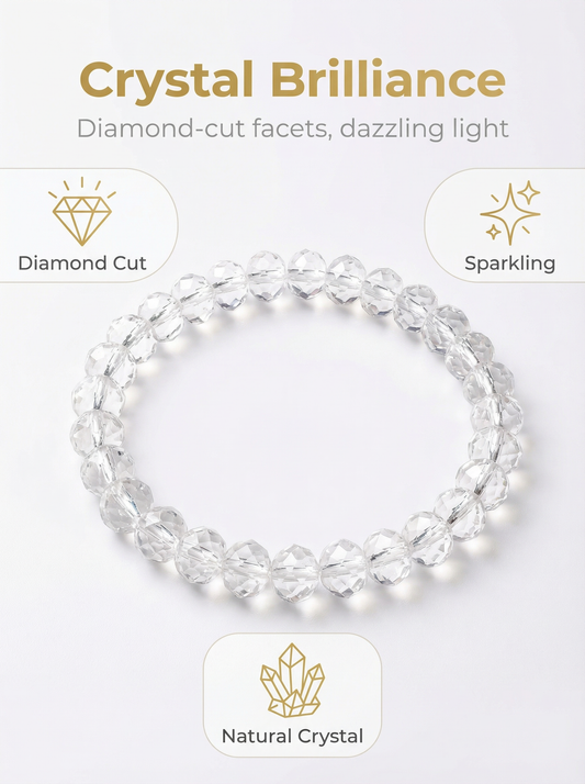 Natural Clear Quartz "Diamond-Cut" Bracelet: Sparkle with Healing Energy