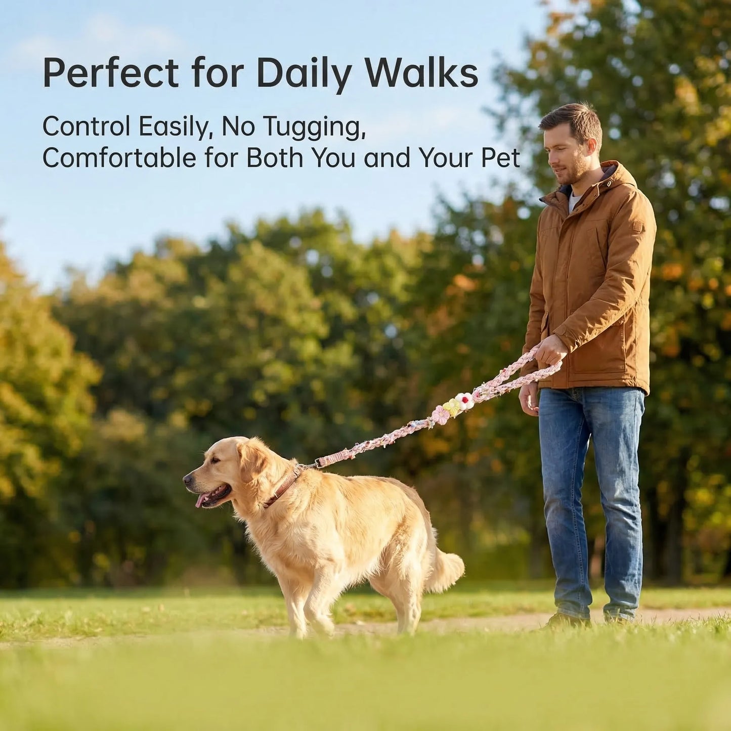Hand-Woven Floral P-Style Dog Leash