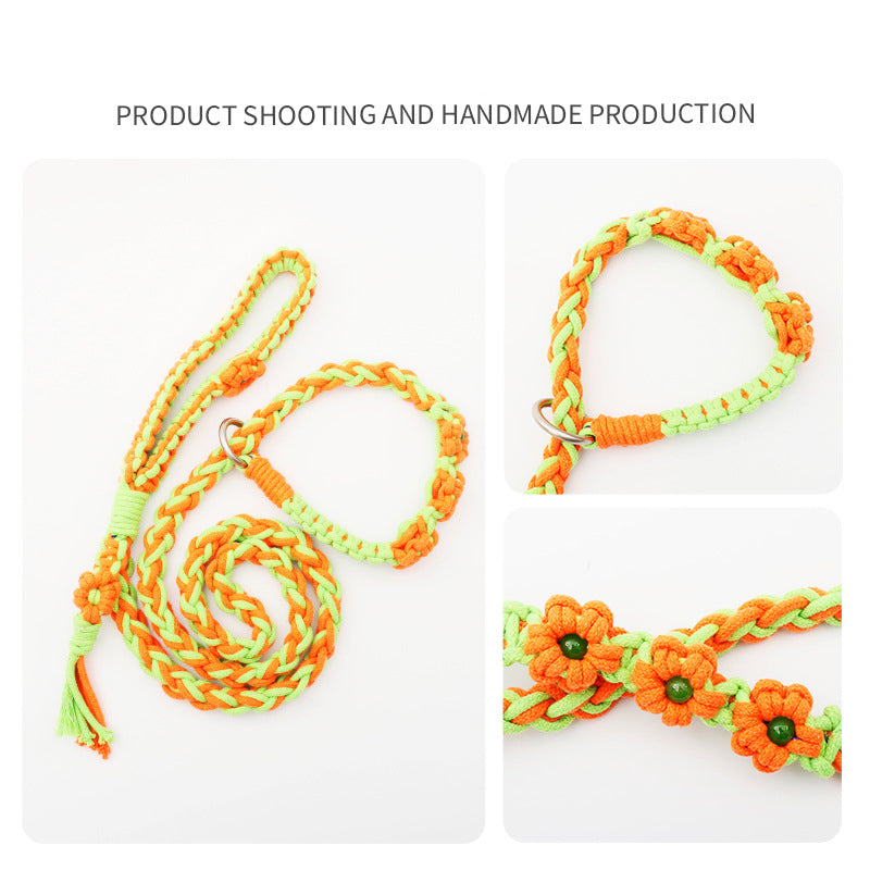 Hand-Woven Floral P-Style Dog Leash