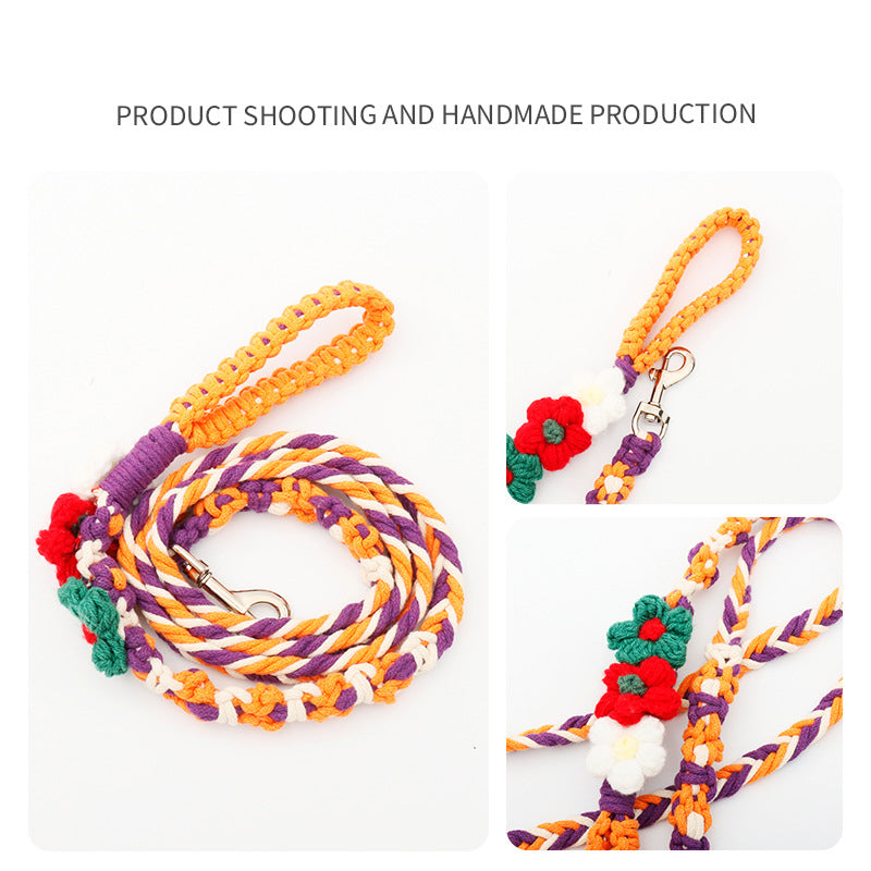 Hand-Woven Floral P-Style Dog Leash