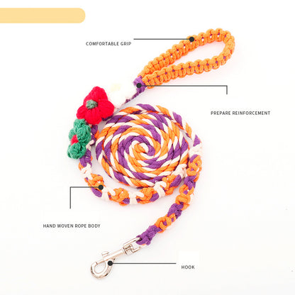 Hand-Woven Floral P-Style Dog Leash