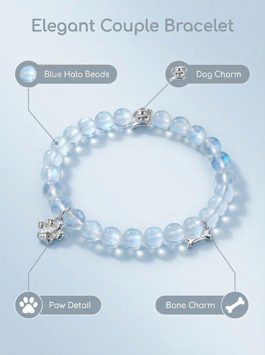 Moonstone Dog-Themed Stretch Bracelet with 925 Sterling Silver
