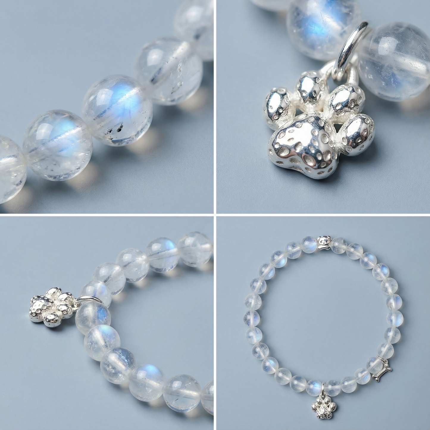Moonstone Dog-Themed Stretch Bracelet with 925 Sterling Silver
