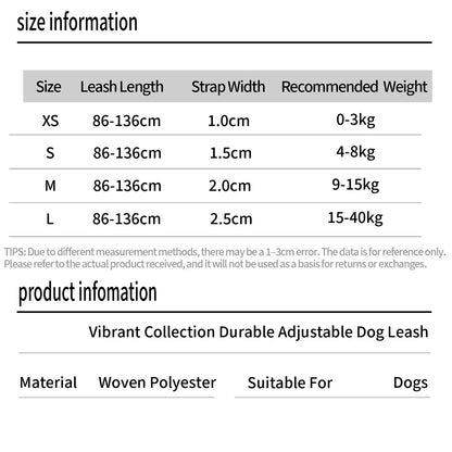 Vibrant Collection Durable Adjustable Dog Leash